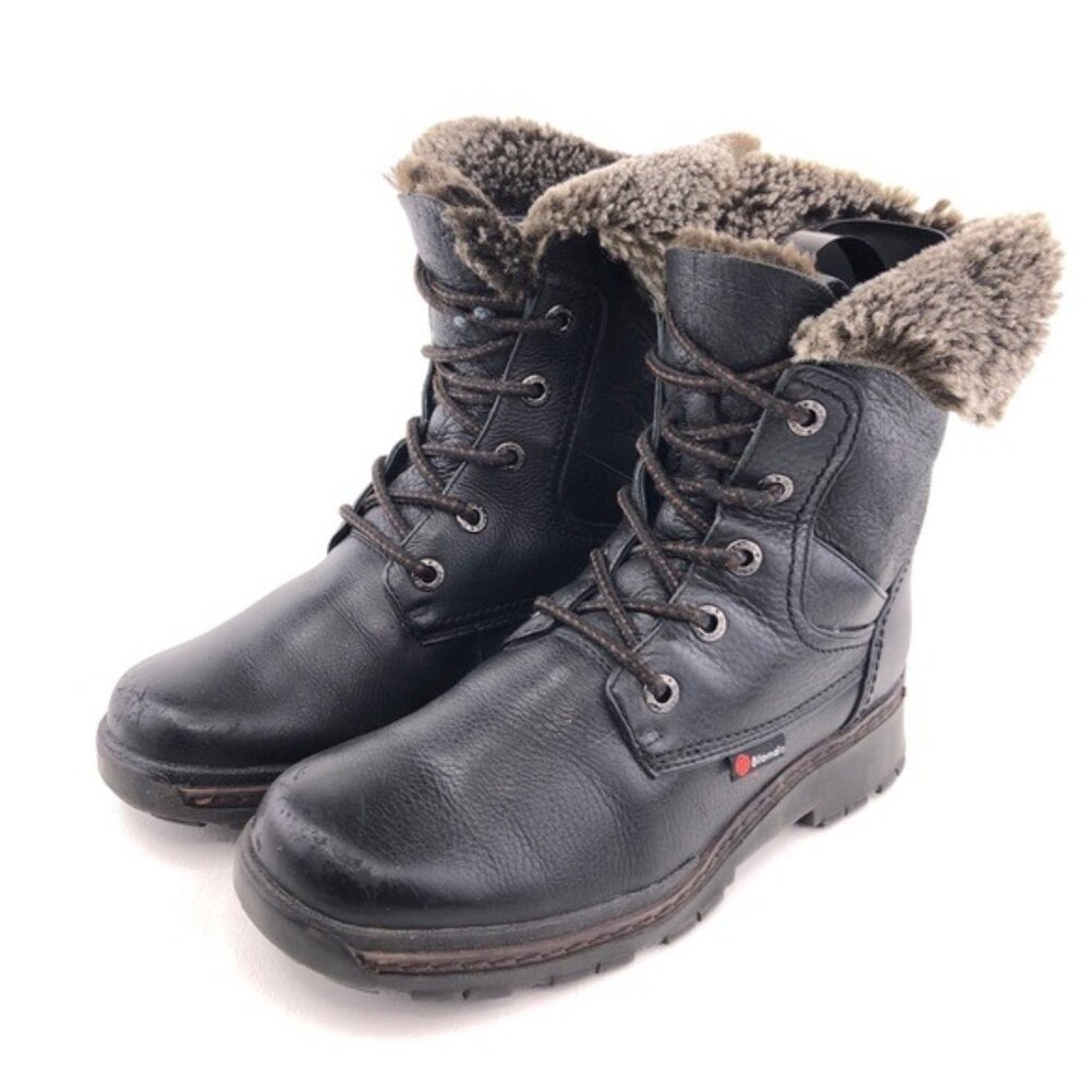 Blondo Black Leather Lace up Winter Ankle Boots 8M - Picture 3 of 14
